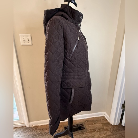 Nautica quilted brown removable hoodie coat zip snaps pockets SZ LG - Picture 2 of 13